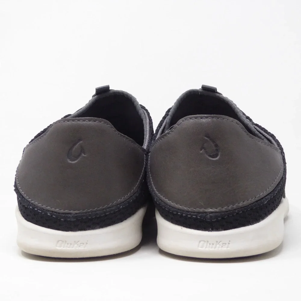 OluKai Mens Alapa Li Sneakers Black Mesh Leather Slip On Size 8.5